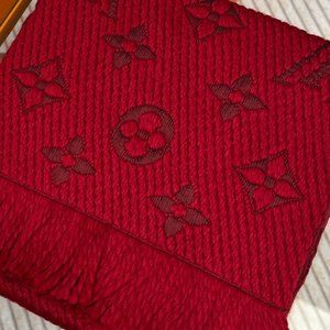 Louis Vuitton Luxury LV Logo and Flowers Red Unisex Scarf